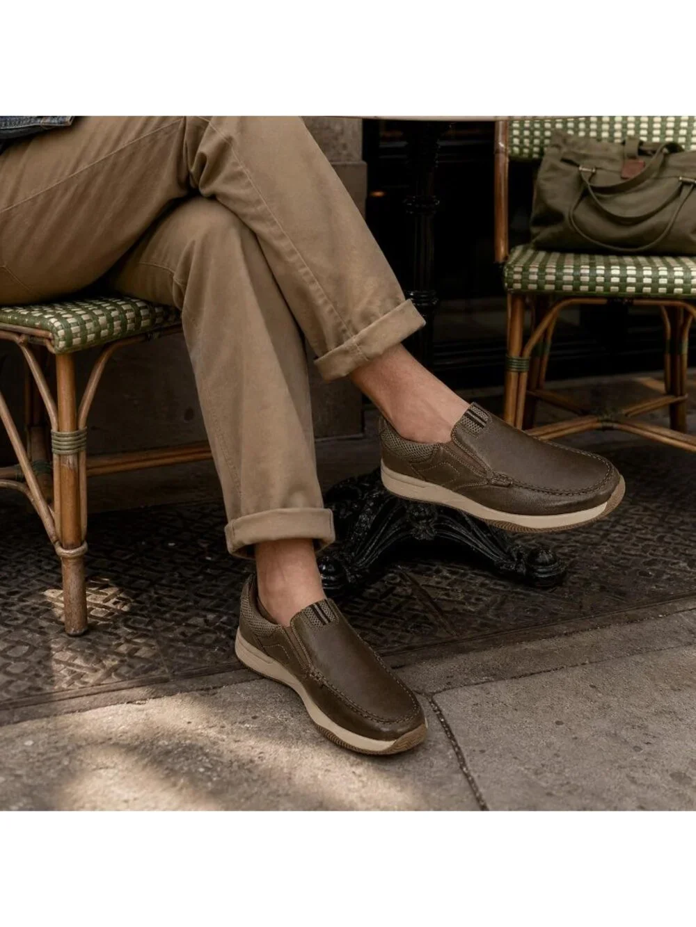 Men's Brown Slip On Leather Loafers Shoes Breathable Mesh Casual Moc